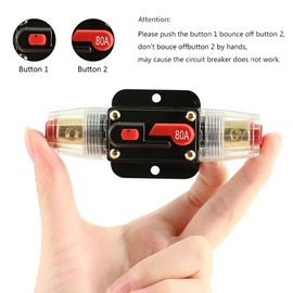 Car Circuit Breaker, DC12-48V Car Fuse, Fuse Holder with Manual Reset, Fuse Holder for Car Audio Solar Inverter System Protection Fuse Holder 10 x 4.2 x 4.3 cm (80A)
