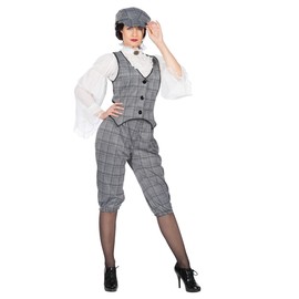 WILBERS & WILBERS 20s Women's Glencheck Suit Knickerbocker Black and White Vest Flat Cap, black