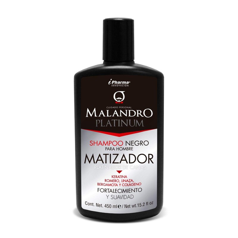 Shampoo Matizador de canas negro brinda hidratación y suavidad Malandro