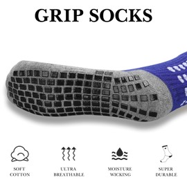 Linkidea Kids Soccer Grip Socks (2 Pair), Anti Slip Soccer Socks for Kids Age 6-9, Soccer Non Slip Socks with Grip Pads, Blister Prevention, Towel Cushioned (Blue)