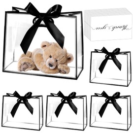 GAWBYET 24 Pcs Clear Plastic Gift Bags with Handles, Reusable Party Favor Bags With ribbons and cards for Mother's Day, Birthday, Wedding,Bachelorette Party,(12 x 10 x 5 Inch)