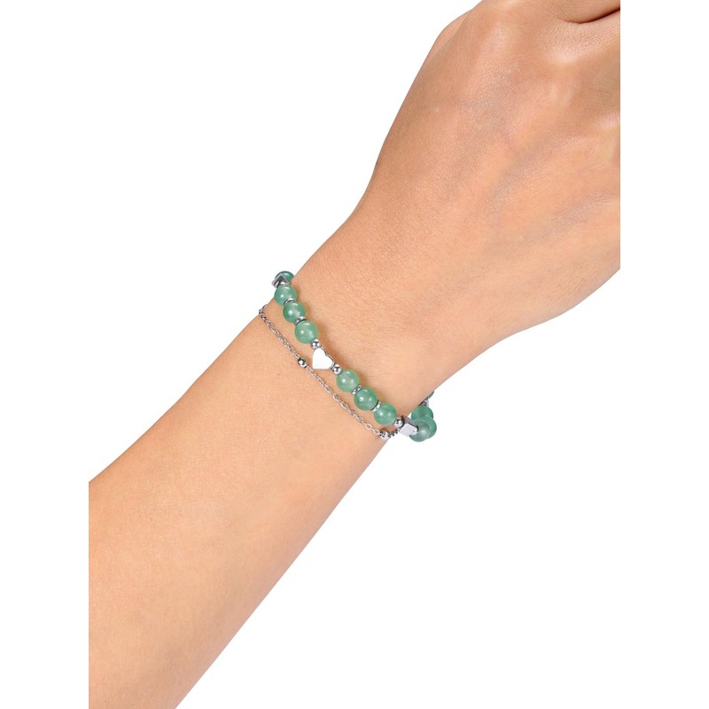 CrystalTears Green Aventurine Crystal Heart Bracelet for Women Girls, Silver