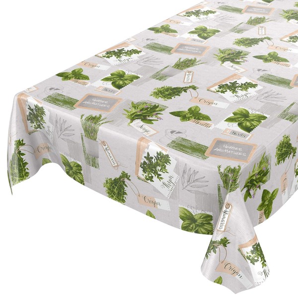 Oilcloth Tablecloth Washable Green Beige Plants Design Choice of Sizes Towels Kräuter Grün Beige Bio Basilikum 100 x 140 cm
