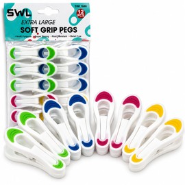SWL Extra Large Soft Grip Clothes Pegs – 12 Pack | Heavy-Duty Plastic Laundry Pegs with Non-Slip Grip | Rust-Resistant, Metal-Free Pegs for Towels, Bedding & Jeans | Ideal for Indoor & Outdoor Drying