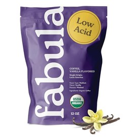 Fabula Vanilla Flavored Organic Coffee Freshly Ground - Organic - Low Acid - Single Origin - Non-GMO - Mold Free - 12 Ounces