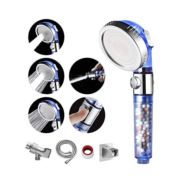 MIAOHUI Blue Zenbody Shower Head with Filter Beads, 3 Modes