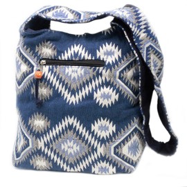 Kathmandu Nepal Sling Bag with Side Pocket Hippy Boho Hobo Cotton Festival Shoulder Bag (Dusk Blue)