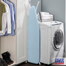 Ironing Board Full Size Made in The USA by Seymour Home Products (Light Blue) | Includes Cover and Pad | Ironing Board with 4 Steel Legs for Extra Support | Features Perforated Top for Steam Flow