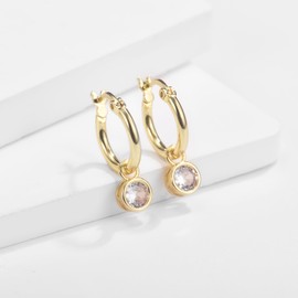 S925 Sterling Silver Post Huggie Hoop Earrings for Women, 14K Gold Plated Dangle Small Hoop Earring with Dainty Cubic Zirconia Round CZ Huggie Earrings Wedding Jewelry Gift for Ladies