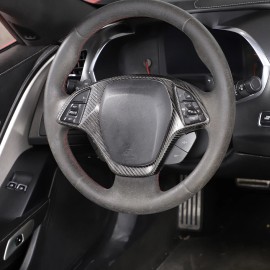 carcartrim-2022 Real Carbon Fiber Steering Wheel Frame Cover For Corvette C7 2014-2019