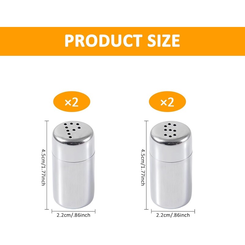 MIVES Mini Salt and Pepper Shakers, 4Pcs Stainless Steel, 5ml