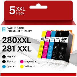 PGI-280 XXL/CLI-281 XXL Ink Cartridges 5 Color Value Pack Compatible for Canon Ink 280 and 281 Cartridges, 280XXL 281XXL Use for Pixma TR8620 TR8620a TS6320 TR7520 TS6120 TS8220 TS9520 (5 Packs)