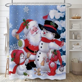 Christmas Shower Curtain Bathroom Sets,Cute Snowmen Elk Tree Bell Element Bathtub Santa Curtains - 72 Inch Size Long Xmas Decoration and Hooks (Santa)