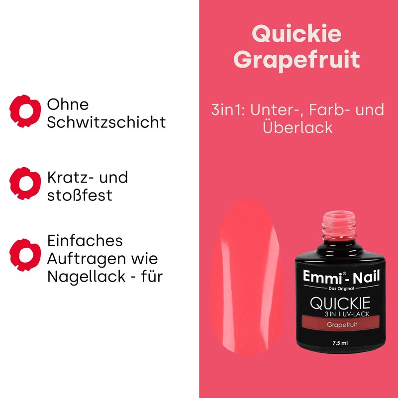 Emmi Nail Quickie Grapefruit 3-in-1 (Coral, L018), LED UV Base