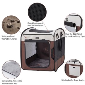 DONORO Dog Kennels and Crates for Medium Dogs, Portable Pop Up Indoor Pet Cage with Sturdy Wire Frame, Collapsible Travel Crate Soft Sided Cat Bag Escape Proof (Brown, 32.0" L x 21.0" W x 26.0" H)