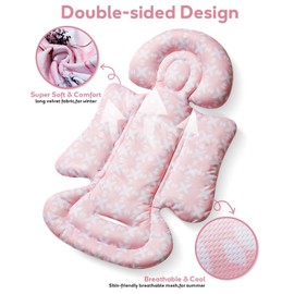 BOMOLOUR Infant Car Seat Insert, Enlarged Head Support for Baby Carseat, Reversible Newborn Insert with 3 Strap Covers, 2-in-1 Baby Car Seat Cushion for Stroller, Swing, Bouncer, Rocker - Pink Floral