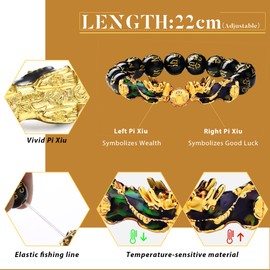 Florideco 7 Pieces Feng Shui Pi Xiu Bracelet Necklace Ring Set Adjustable Feng Shui Pixiu Mantra Ring Black Obsidian Wealth Bracelet Feng Shui Lucky Nafu Wealth Necklaces for Men Women