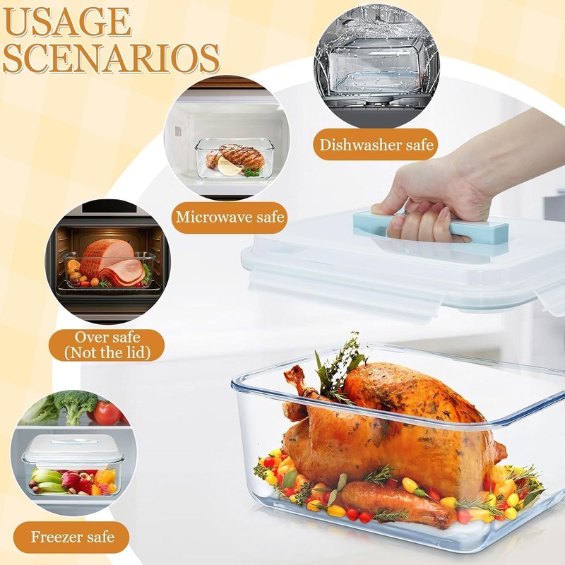 Komphy Large Glass Food Storage Containers with Lids, 200 Oz/26