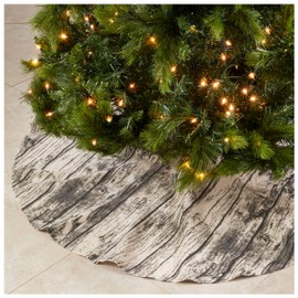 Natural Beige Printed Wood Tree Skirt, 58" Round, 60% Cotton - 40% Polyester, (1 Piece).