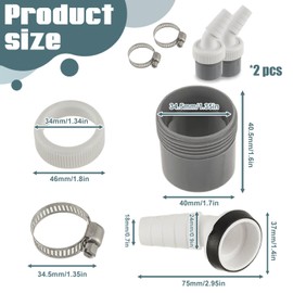 Washing Machine Drain Adapter, Pack of 2 Washing Machine Connection Input Diameter 18-24 mm and Pipe Diameter 40 mm, Drain Adapter for Dishwasher, for Connection Washing Machine Drain Hose