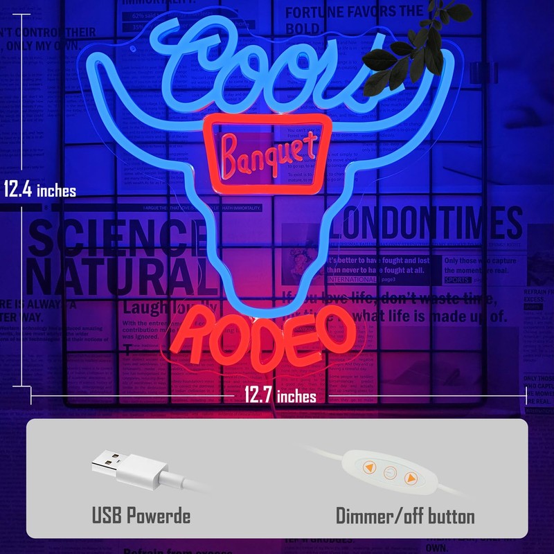 JooeTuu Beer Neon Sign Dimmable Western Rodeo Neon Light Signs