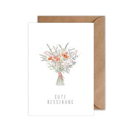 WBdesignz Get Well Soon Card with Flower Bouquet Poppy Pastel - Get Well Card (DIN A6)
