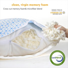 Shredded Memory Foam Pillows Queen Size Set of 2, Cooling Firm Pillows Queen Size 2 Pack for Bed, Adjustable for Side Back Stomach Sleepers