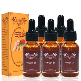 Ginger Oil, Pure Ginger Essential Oil, Relaxing Massage Oils for Massage Therapy, Ginger Oil for Lymphatic Drainage, Hair Care, Joint Pain, Skin, Belly, Diffuser, Aromatherapy, 30ml (Pack of 5)