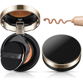 1 Pack of Empty Cushion Foundation Box, Empty Air Cushion Foundation Container-Reusable and Portable Powder Compacts with Sponge Puffs, Ideal for Women on Travel and Vacation, Black