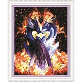 Meecaa Cross Stitch Kits 11 Count Stamped, Dragon Animal Anime Fire Couple Embroidery Kit with Accessories Pre Printed (40CMx50CM) (Dragon)