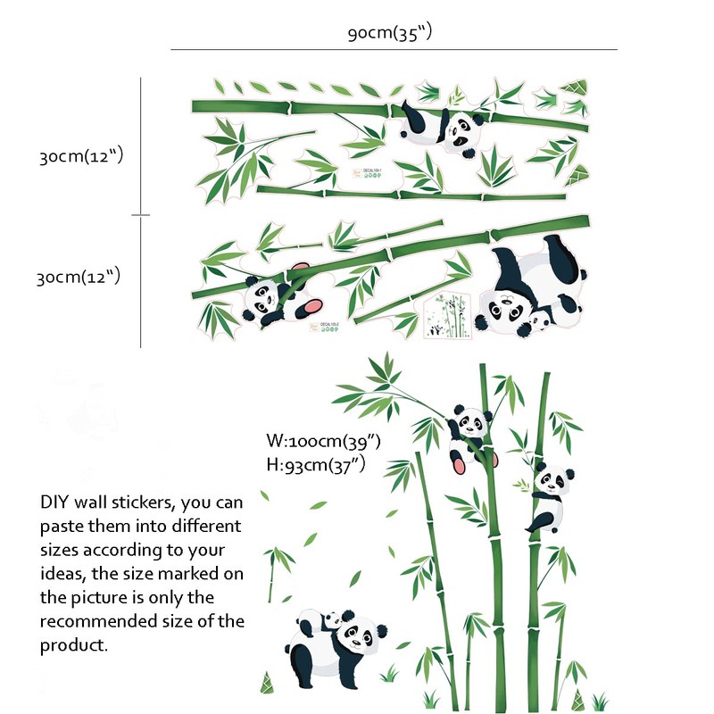 Runtoo Panda Animals Wall Decal Bamboo Forest Wall Stickers for