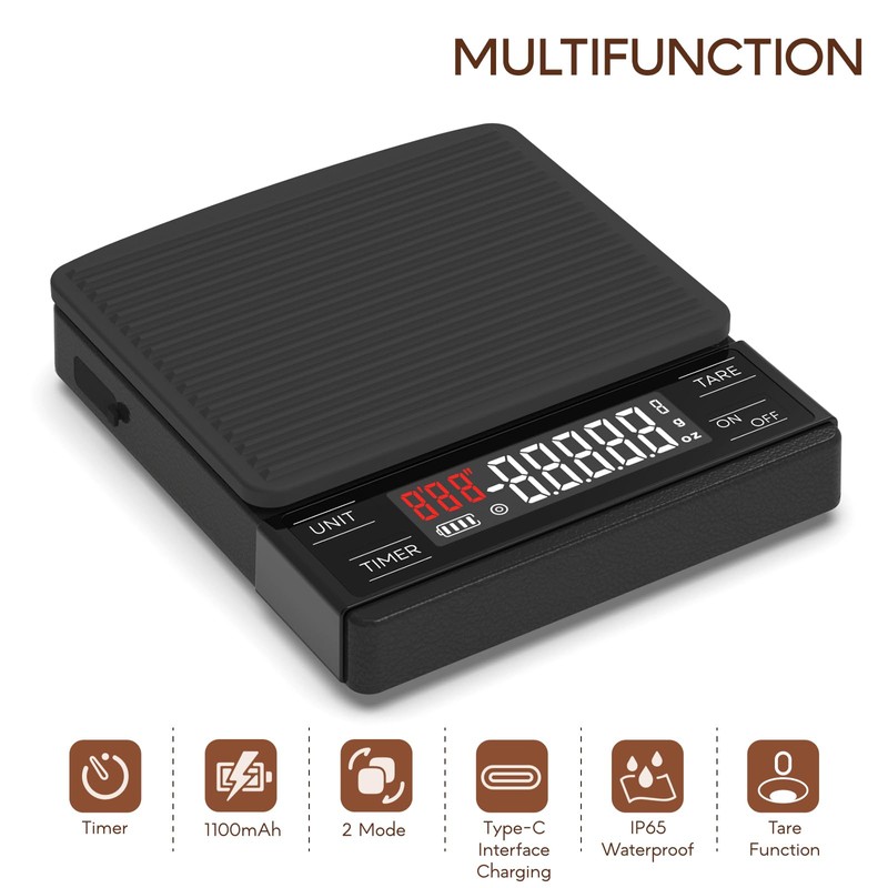 MAXUS Coffee Scale with IP65 Waterproof Design, USB Rechargeable 1000mAh