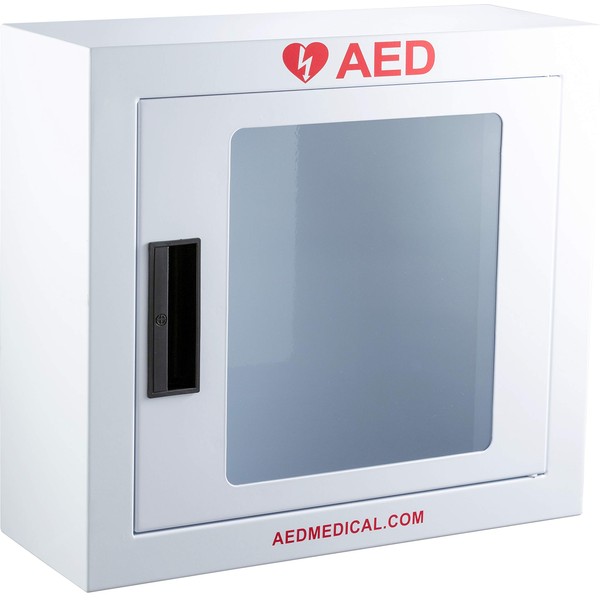 Stainless Steel AED Cabinet | 16 x 6 x 15 Inch Wall Mount Storage Cabinet for Defibrillators | Compact AED Surface Mount Cabinet Equipped Door-Activated Alarm