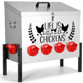 95 lb Chicken Feeder with 10 No-Waste Ports – Extra-Large Galvanized Metal Poultry Feeder with Adjustable Height Heavy-Duty Stand – Outdoor Feed Box for Chickens, Ducks & Geese