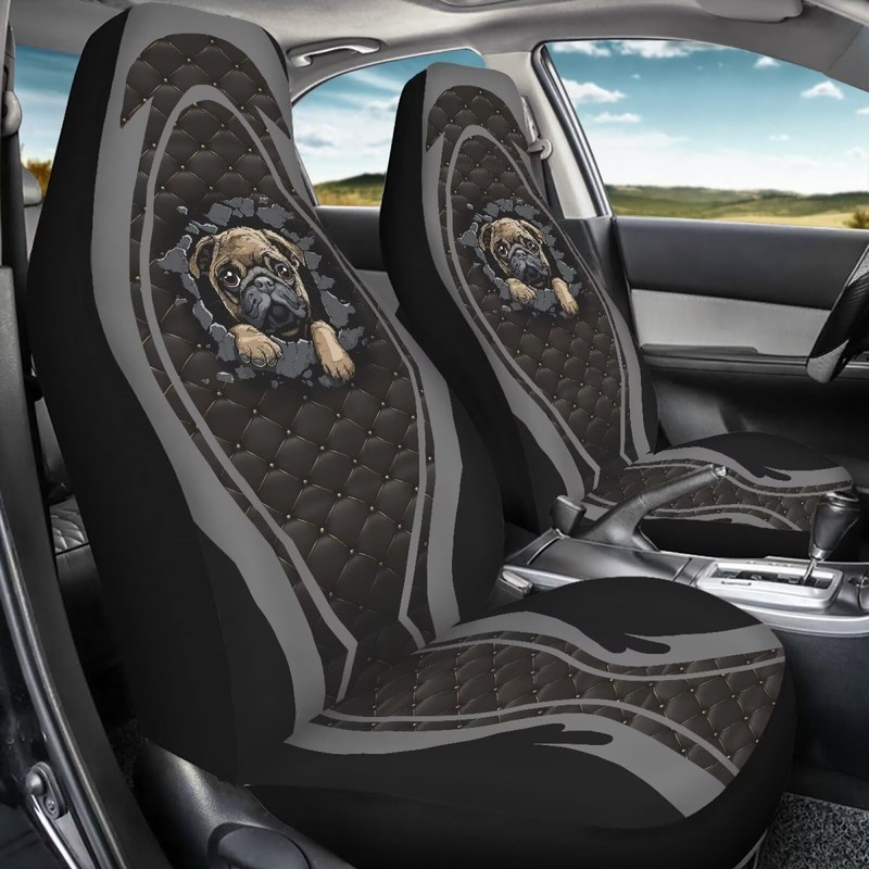 Poceacles Pug Dog Black Grey Universal Car Seat Covers for