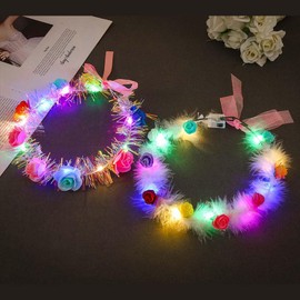Edary Luminous Headband, LED Feather Headbands, Flower Headpiece, Luminous Festival Hairpiece, Party Hair Accessories for Women and Girls (Pack of 2)