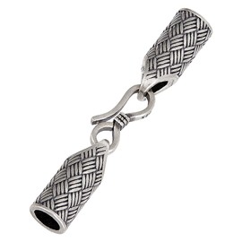 BENECREAT 925 Sterling Silver Crimp End Cap, 35.5mm Long Barrel End Tip with Clasp, Bracelet Closure for Jewelry Making, Silver Cord Ends for Leather Cord, Bracelet, Necklace