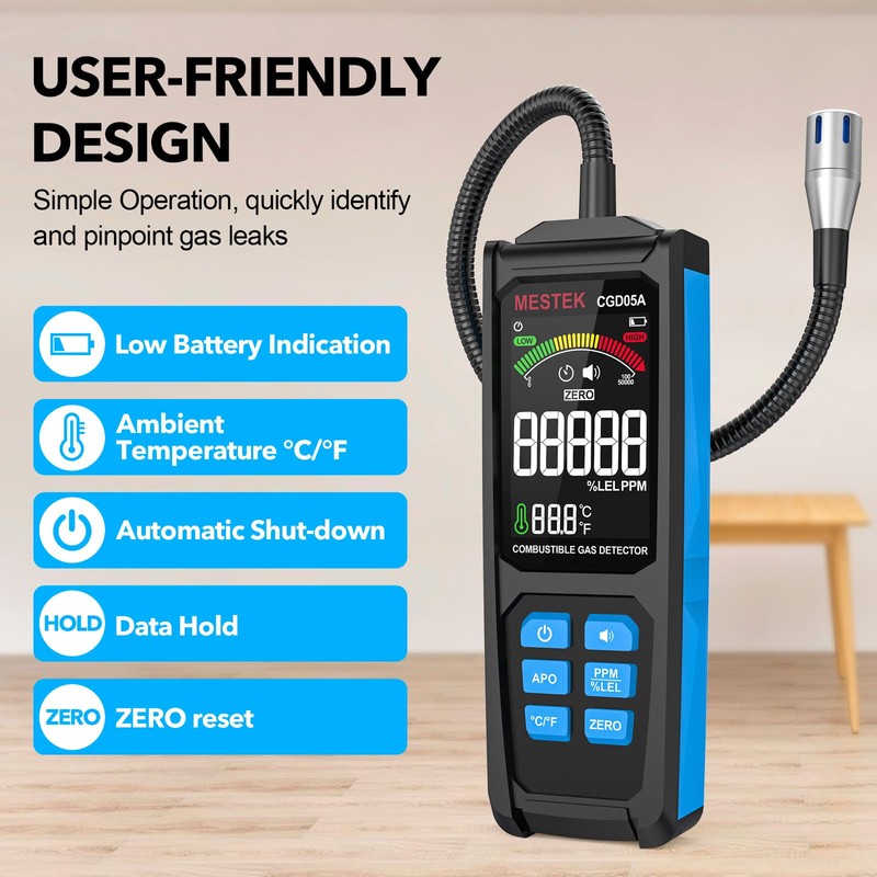 MESTEK Natural Gas Detector, Gas Leak Detector with Long Gooseneck,