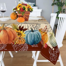 Fall Square Tablecloth 60x60 Inch, Washable Thanksgiving Autumn Pumpkin Fall Table Cloth Cover Square for Party Dinner Decor