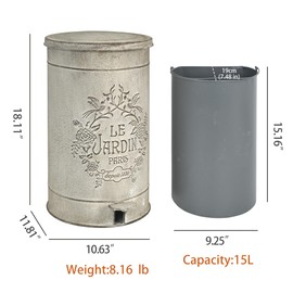 Quorvynne Outdoor Dog Poop Trash Can with Lid-15L/4Gal,Commercial Outdoor Retro Metal Garbage Can with Foot Pedal,Perfect for Shopping Mall,Office,Pets Park,Backyard