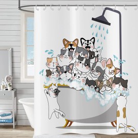 Shower Curtain Funny Hnmdmyi Cartoon Animal Cat and Dog Children's Shower Curtains Colourful Adorable Hilarious Pets Bath Curtain Waterproof Polyester Fabric Washable Bath Curtain with Hooks 180 x 200
