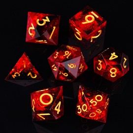 ORUZA 7 PCS Polyhedral DND Dice Resin Sharp Edge Die D&D Dice Set for Dungeons and Dragons RPG MTG Table Games (Red)