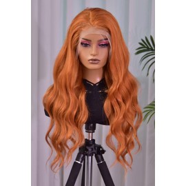Alimoonbeam Ginger Orange 36 Inch13x6 Lace Front Wigs Human Hair Body Wave Frontal Wigs Human Hair for Women 180 Density Pre Plucked HD Transparent Lace Glueless 350 Colored Wig Bleach Knots