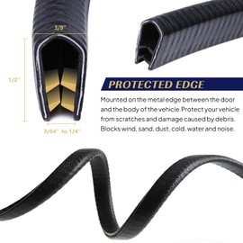 GoldWheel Black Edge Trim U-Channel Rubber Seal Edge Strip with Metal 1/2" X 3/8" - Fit Gap 3/64" to1/4 Car Door Edge Sealing Strip PVC Weather Stripping Metal Side Edge Protector 26FT