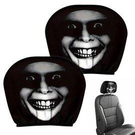 AJNZAU Pack of 2 Headrest Covers, Funny Car Headrest Covers with Horror Motif, Universal Fit, Elastic, Breathable, Ideal for Cars, Trucks and Campers
