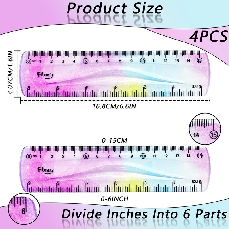 4 PCS 6 Inch Flexible Ruler, Bendable Plastic Ruler, Soft