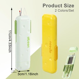 sanzkjic 3-in-1 Needle Threader 2025 Upgraded Magnetic Storage + Needle Threader and Seam Opener 3-in-1, Portable Sewing Tool for Hand Sewing, Embroidery and Quick Mending 2-Pack (Green and Yellow)