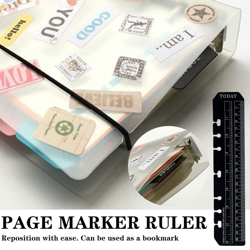 4 Pieces Black A5 Ruler Plastic Page Marker Ruler 6-Ring