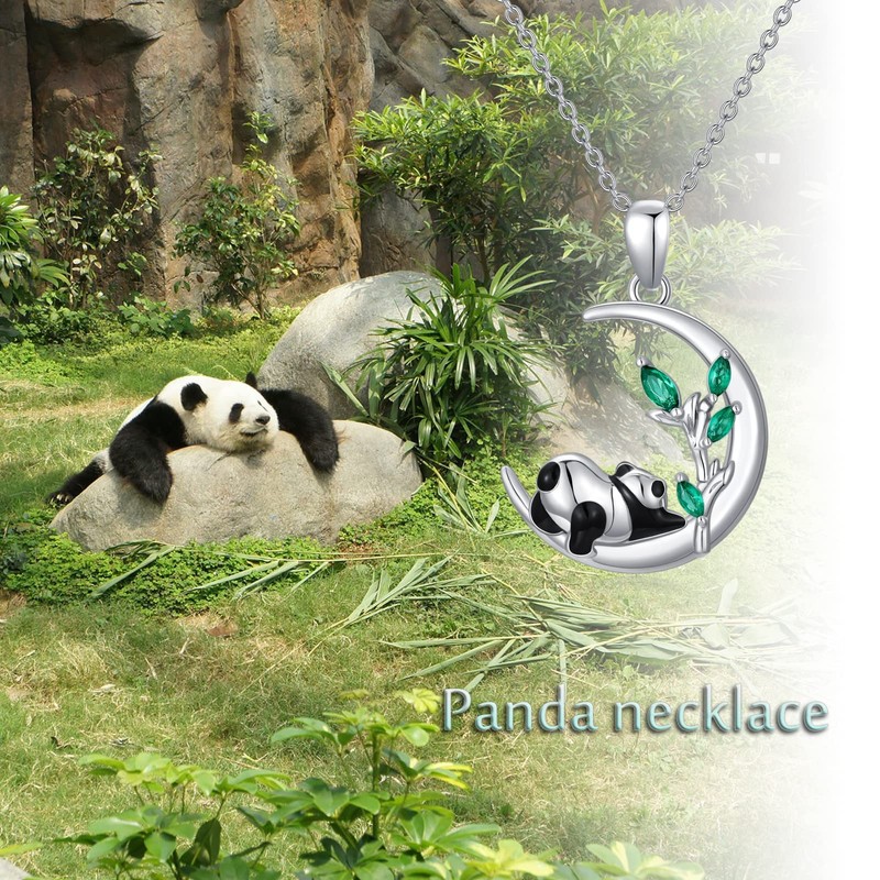 Collar de panda de plata de ley con colgante de