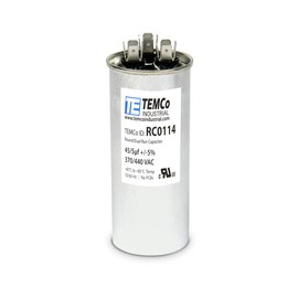 TEMCo 45+5 uF Dual Run Capacitor CBB65, 45/5 MFD, 370-440V, Round, 50/60Hz | for HVAC AC Fan, Motor, Blower Applications